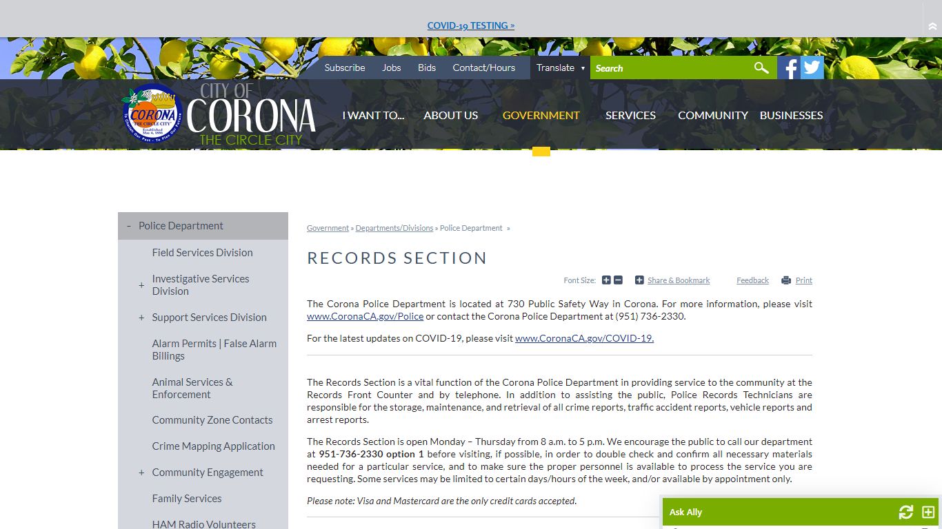 Records Section | City of Corona