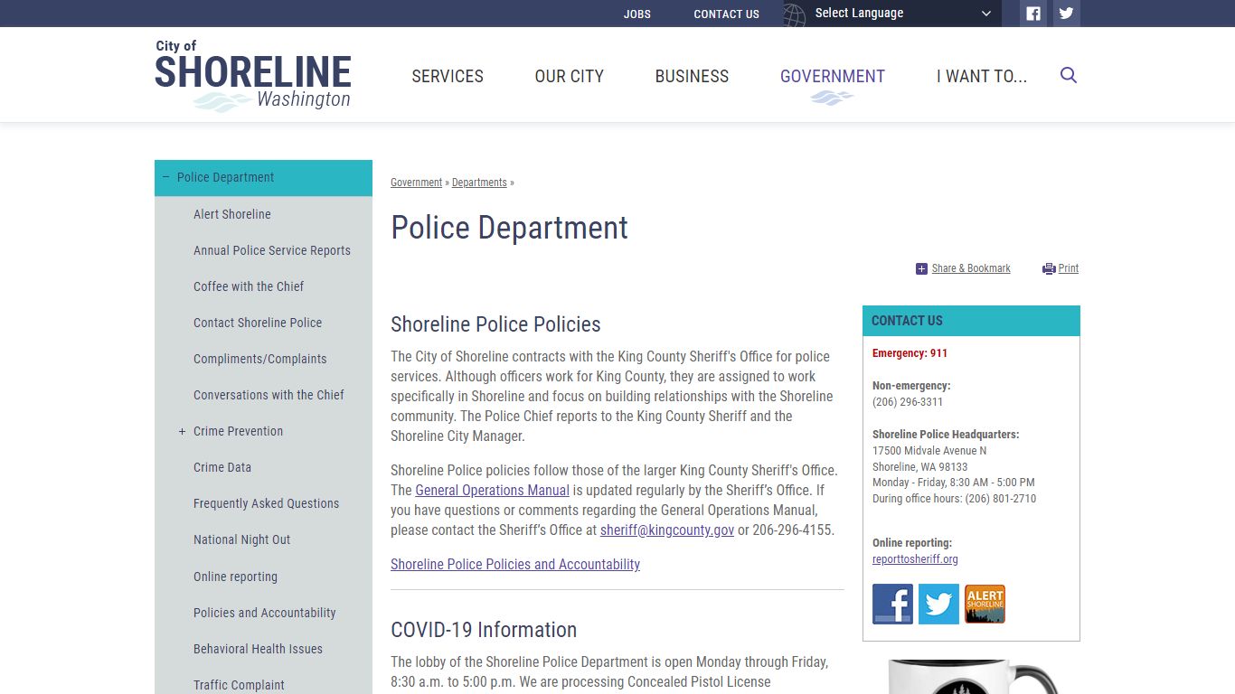 Police Department | City of Shoreline