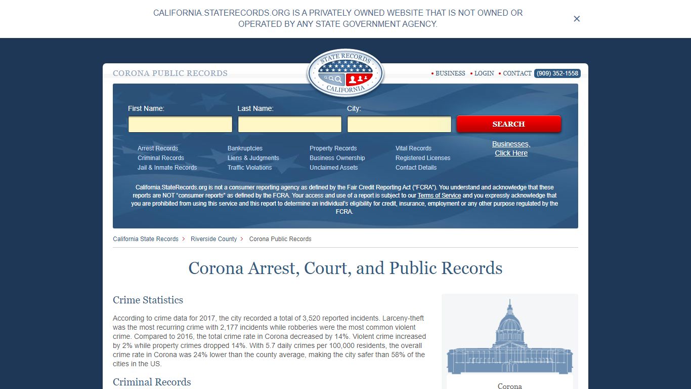 Corona Arrest and Public Records | California.StateRecords.org